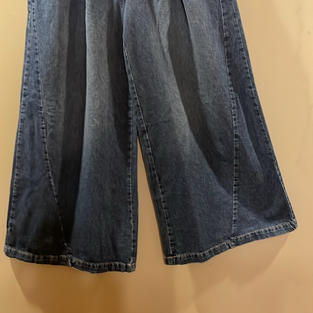 Free People Pleated High-Rise Wide Leg Jeans in Medium Blue - Picture 7 of 13